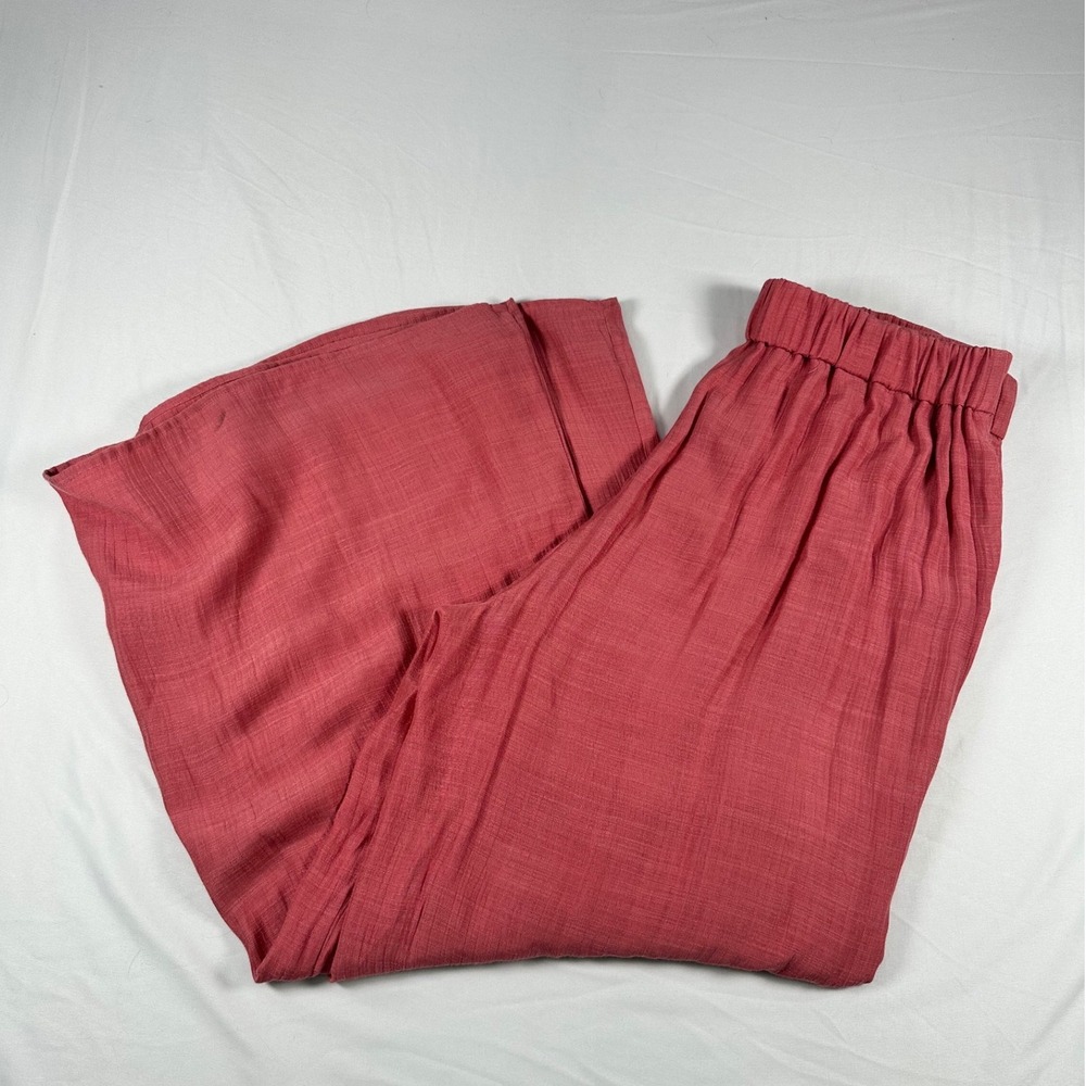 Women Dusty Rose Pink Wide Leg Textured Gauze Knit Lined Relaxed Pants RN31104